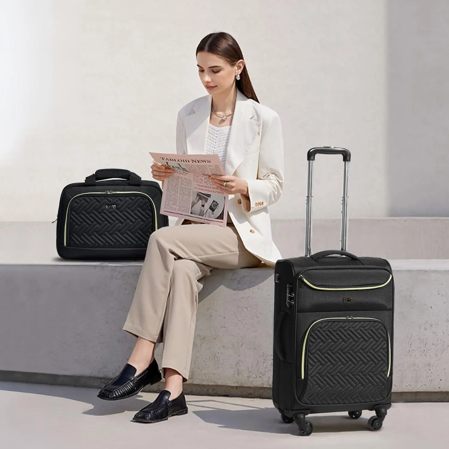Coolife Luggage Carry On Luggage Suitcase Softside Wheeled Luggage Lightweight Rolling Travel Bag (Champagne Gray, Carry-On 20-Inch)