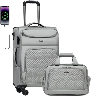 Coolife Luggage Carry On Luggage Suitcase Softside Wheeled Luggage Lightweight Rolling Travel Bag (Champagne Gray, Carry-On 20-Inch)