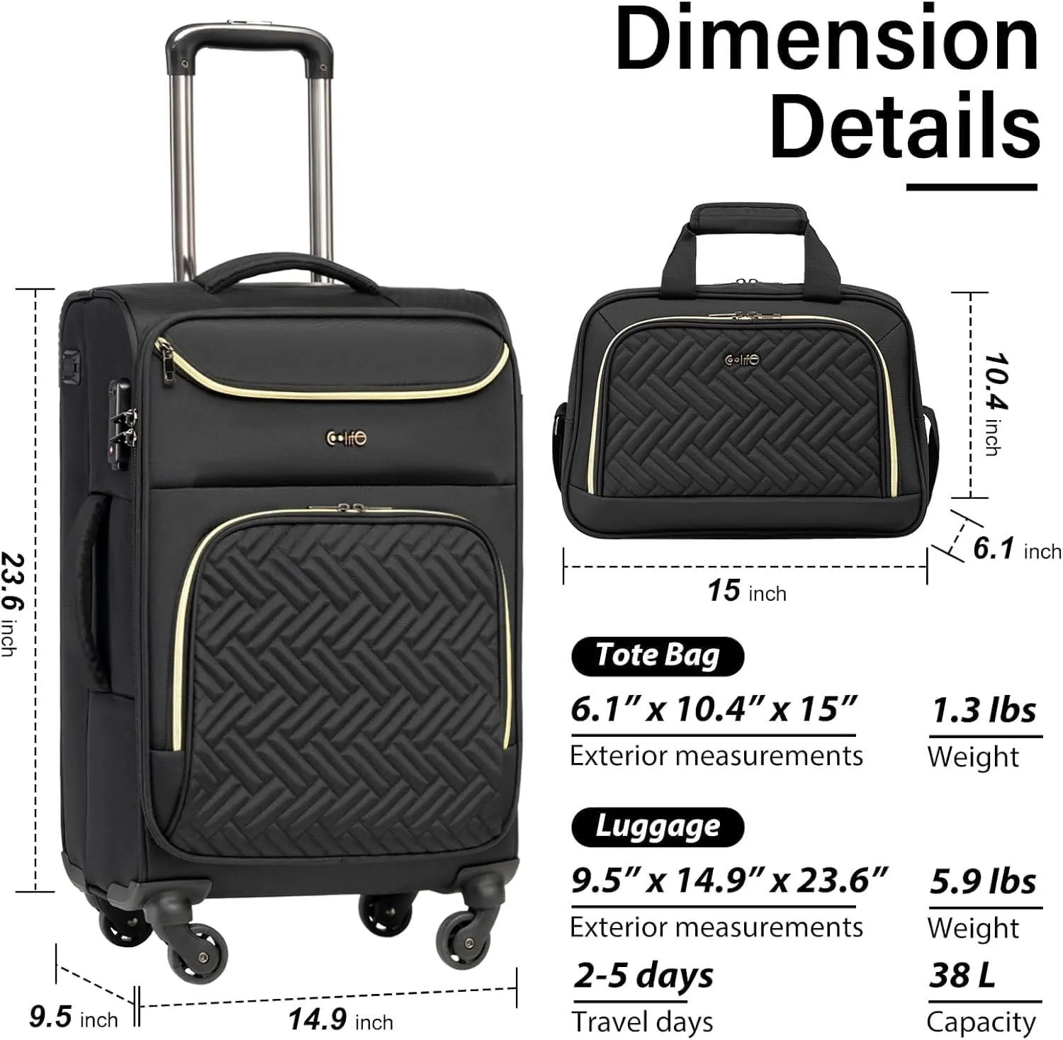 Coolife Luggage Carry On Luggage Suitcase Softside Wheeled Luggage Lightweight Rolling Travel Bag (Champagne Gray, Carry-On 20-Inch)