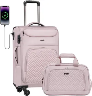 Coolife Luggage Carry On Luggage Suitcase Softside Wheeled Luggage Lightweight Rolling Travel Bag (Pink, Carry-On 20-Inch)