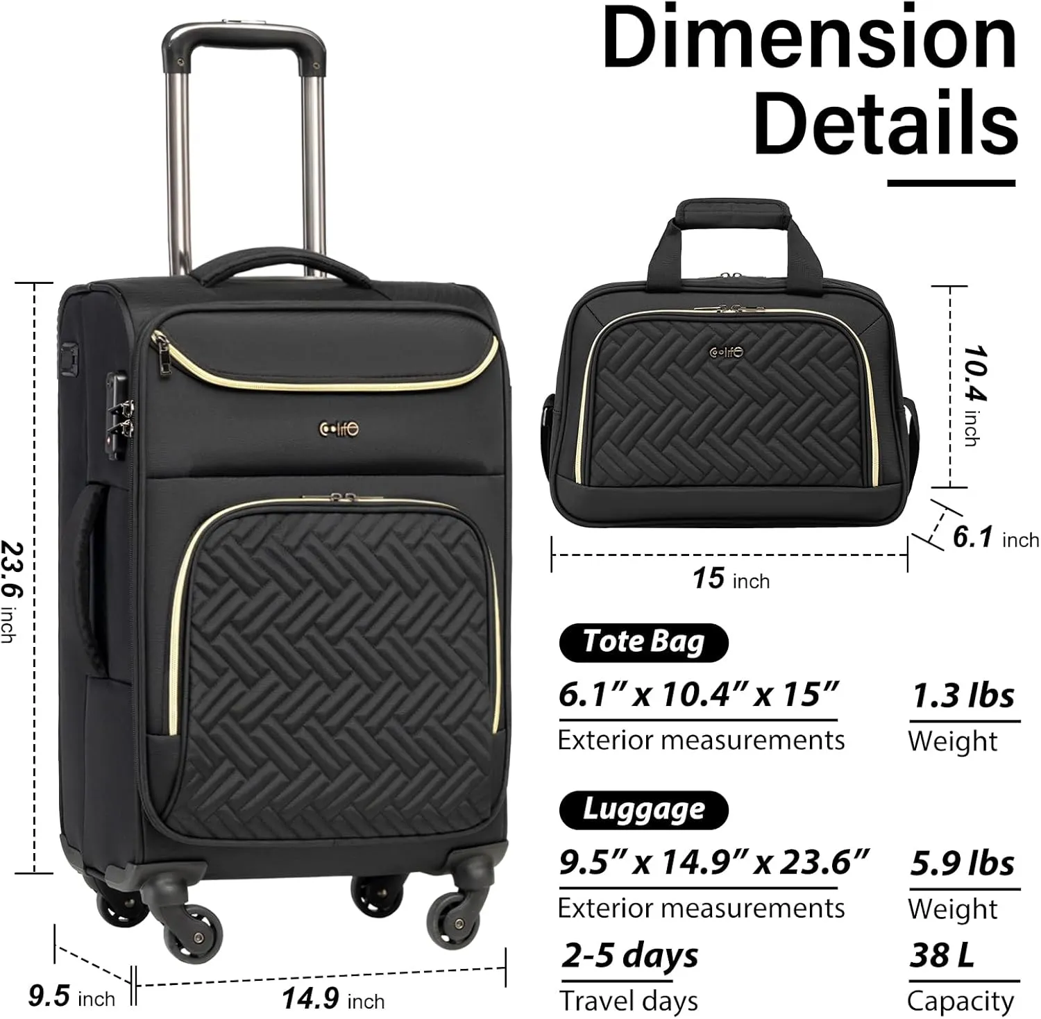 Coolife Luggage Carry On Luggage Suitcase Softside Wheeled Luggage Lightweight Rolling Travel Bag (Pink, Carry-On 20-Inch)