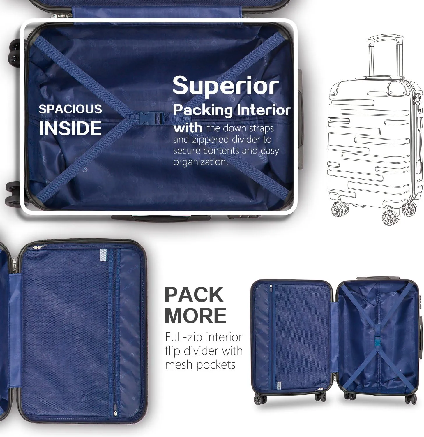 Coolife Luggage Suitcase Carry-on Hardside Travel Luggage TSA Lock Spinner Telescopic Handle