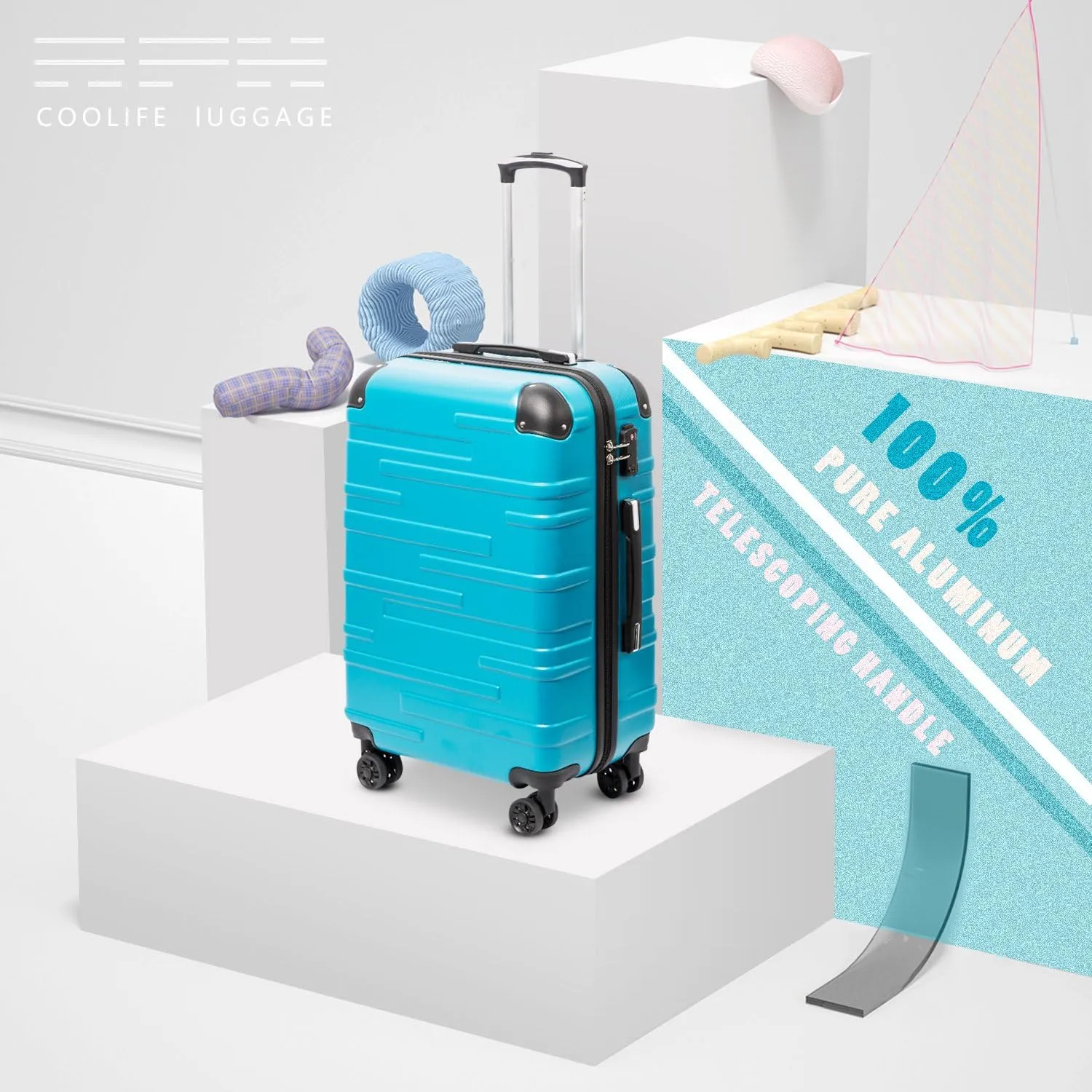 Coolife Luggage Suitcase Carry-on Hardside Travel Luggage TSA Lock Spinner Telescopic Handle