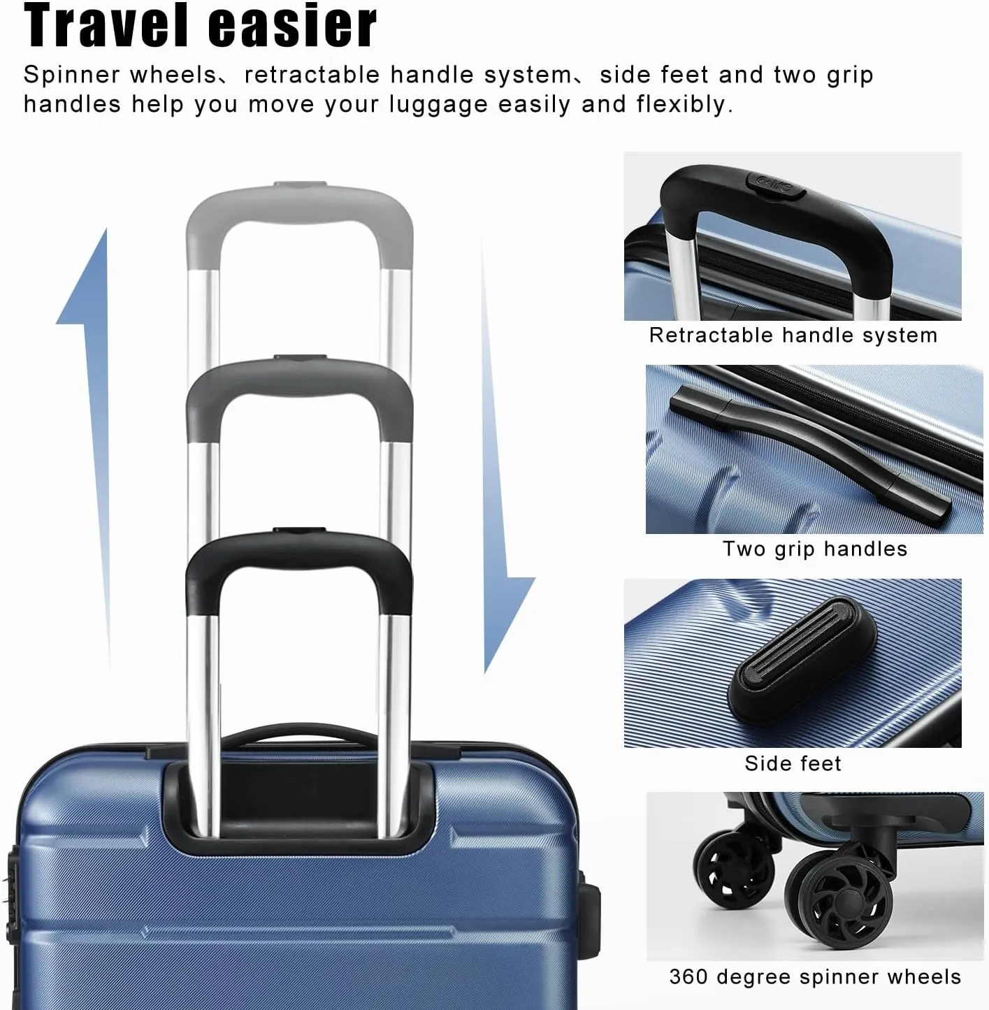 Coolife Luggage Suitcase Carry-on Spinner TSA Lock USB Port Expandable (only 28’’) Lightweight Hardside Luggage (Silver, S(20in_carry on))