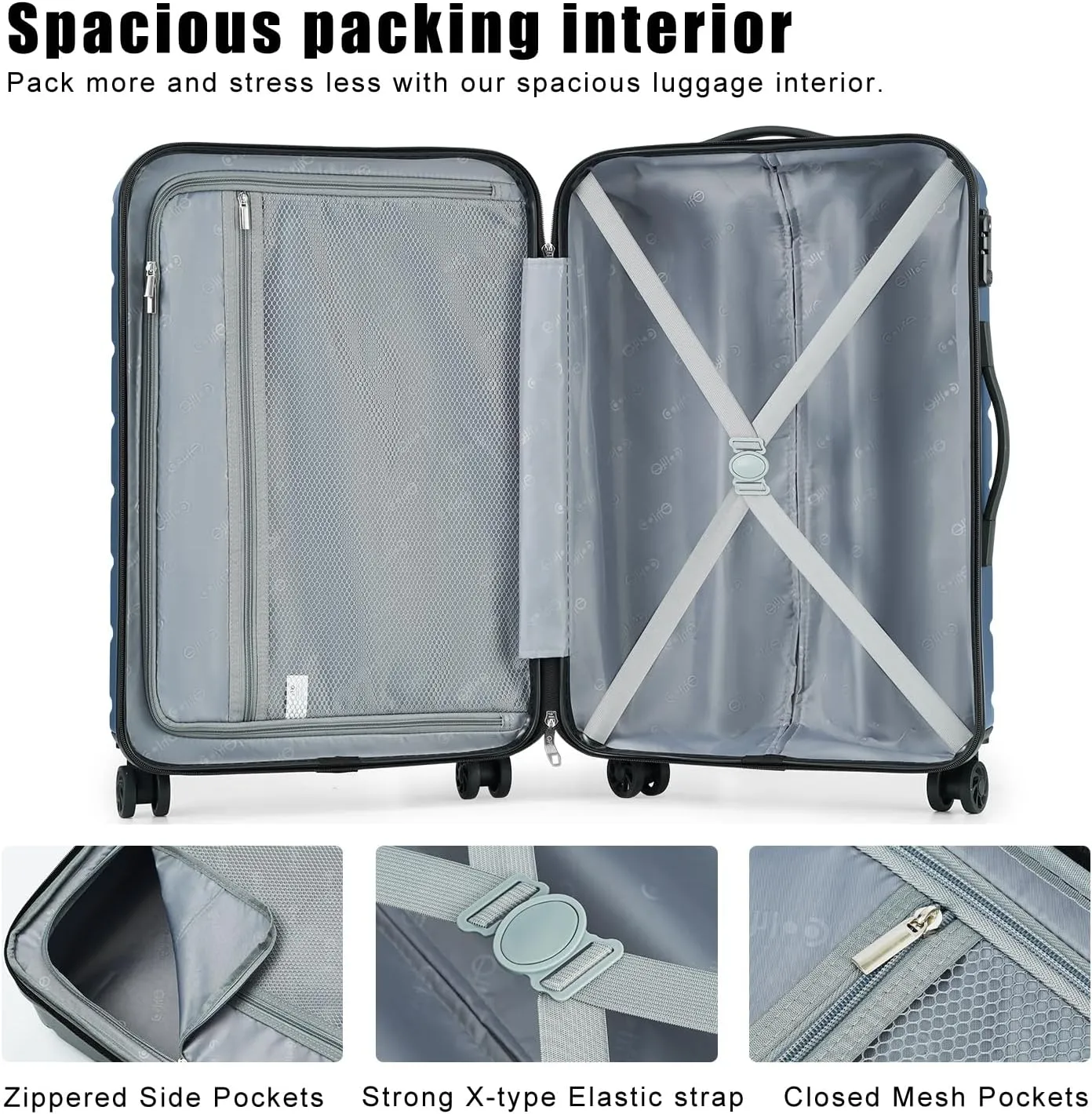Coolife Luggage Suitcase Carry-on Spinner TSA Lock USB Port Expandable (only 28’’) Lightweight Hardside Luggage (Silver, S(20in_carry on))