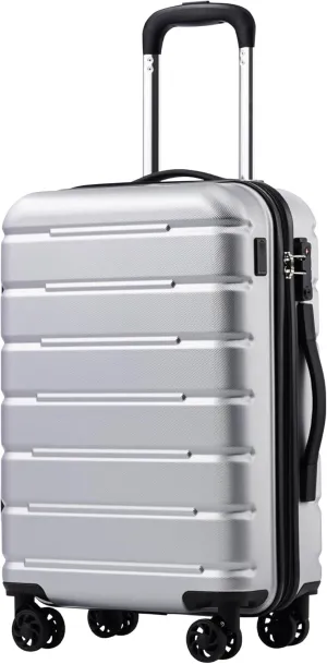 Coolife Luggage Suitcase Carry-on Spinner TSA Lock USB Port Expandable (only 28’’) Lightweight Hardside Luggage (Silver, S(20in_carry on))