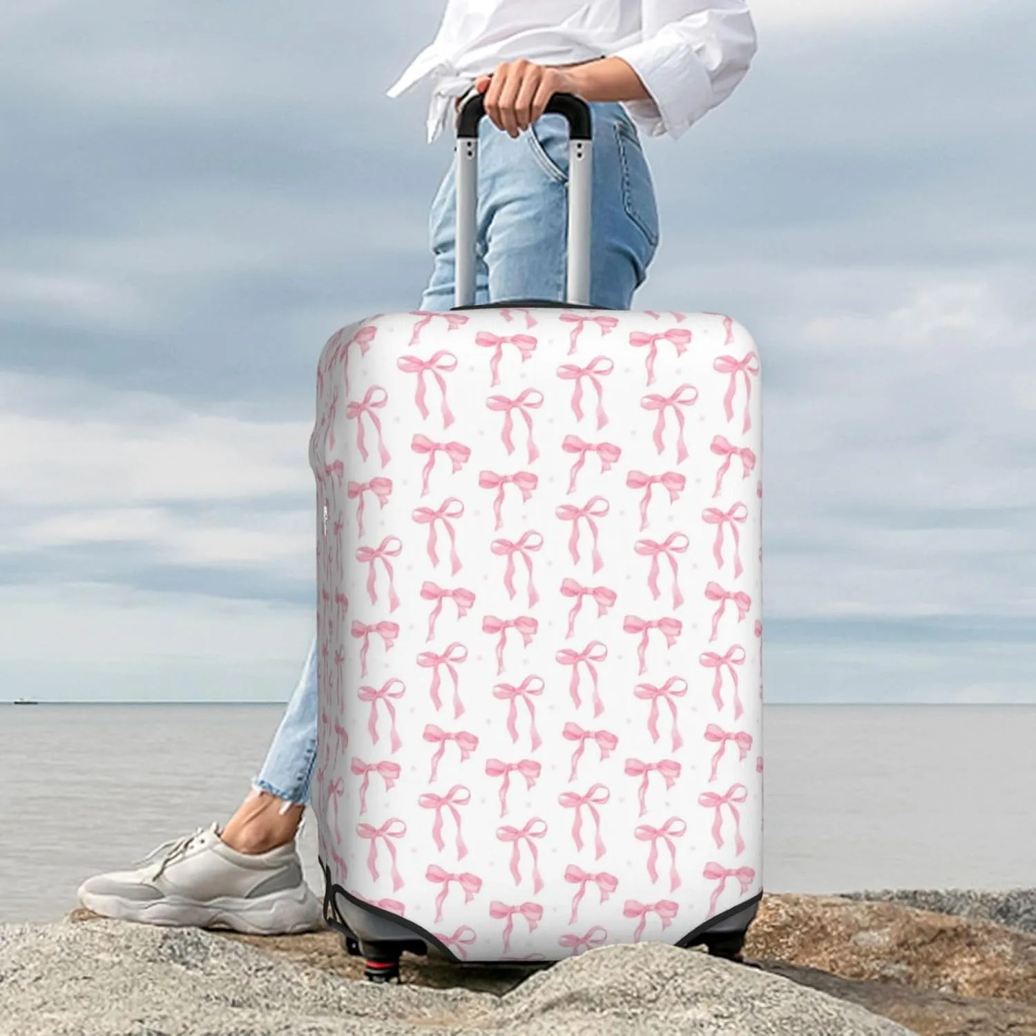 Coquette Ribbon Bow Travel Luggage Cover Fits 18-32 Inch Luggage, Washable Suitcase Cover Protector with Concealed Zipper for Wheeled Suitcase Travel Accessories