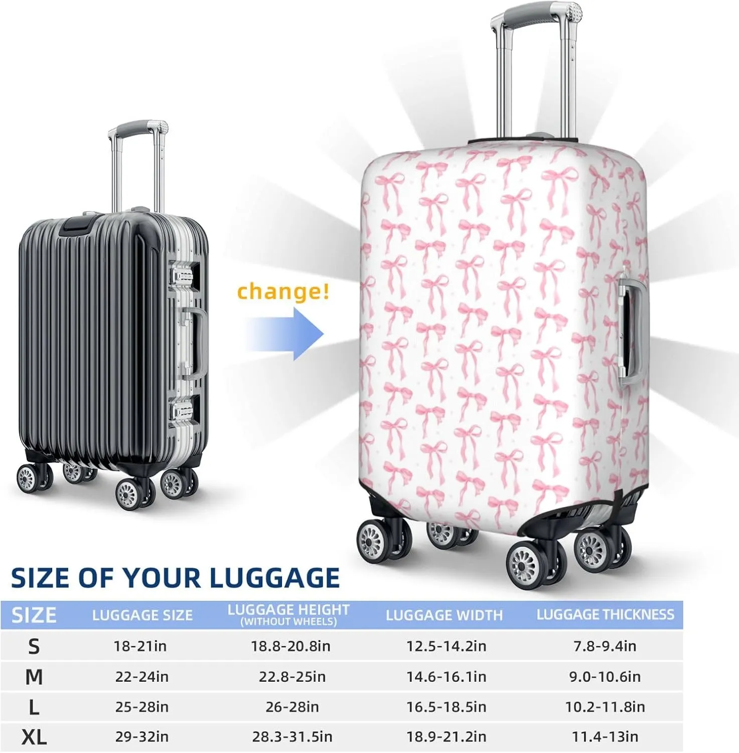 Coquette Ribbon Bow Travel Luggage Cover Fits 18-32 Inch Luggage, Washable Suitcase Cover Protector with Concealed Zipper for Wheeled Suitcase Travel Accessories