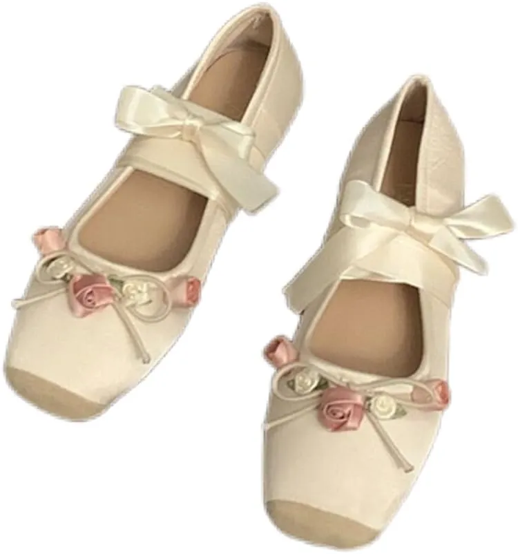 COVOYYAR Women Lace Up Ankle Strap Ballet Flats Shoes Floral Dressy Flats