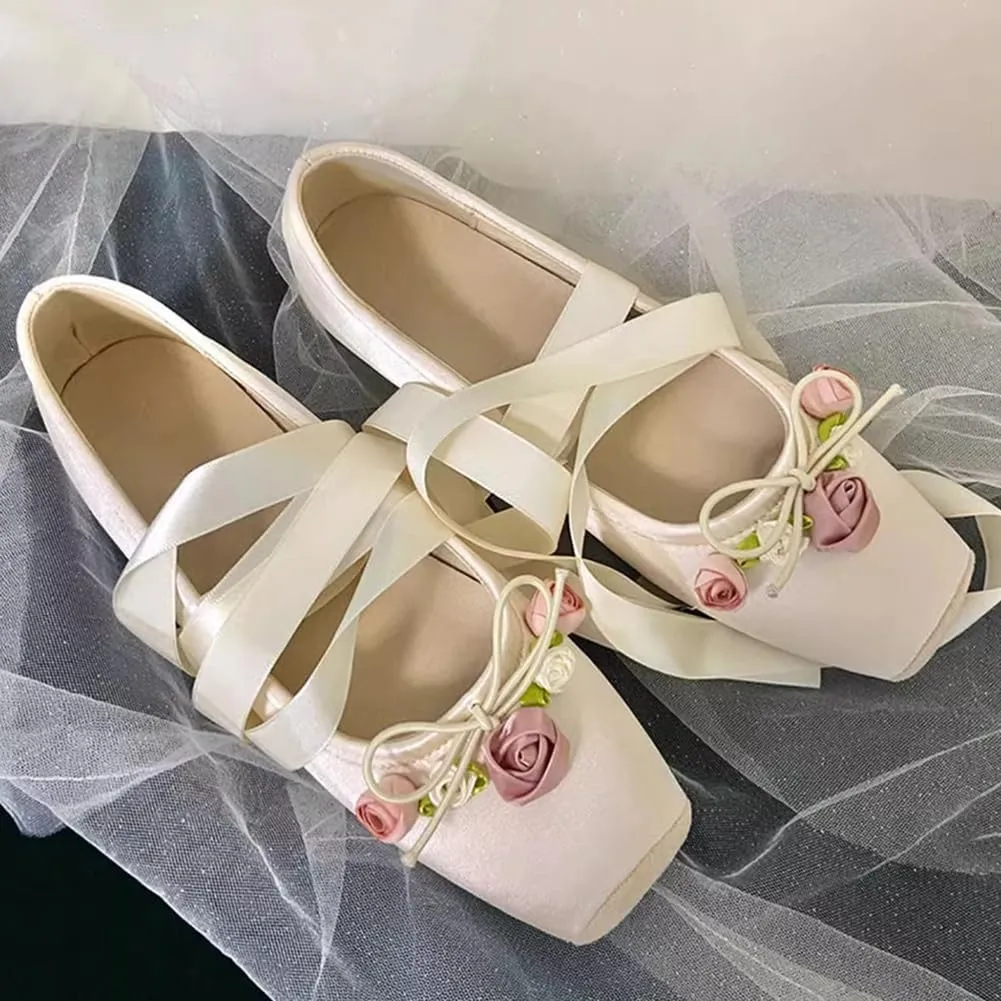 COVOYYAR Women Lace Up Ankle Strap Ballet Flats Shoes Floral Dressy Flats