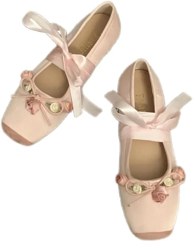 COVOYYAR Women Lace Up Ankle Strap Ballet Flats Shoes Floral Dressy Flats