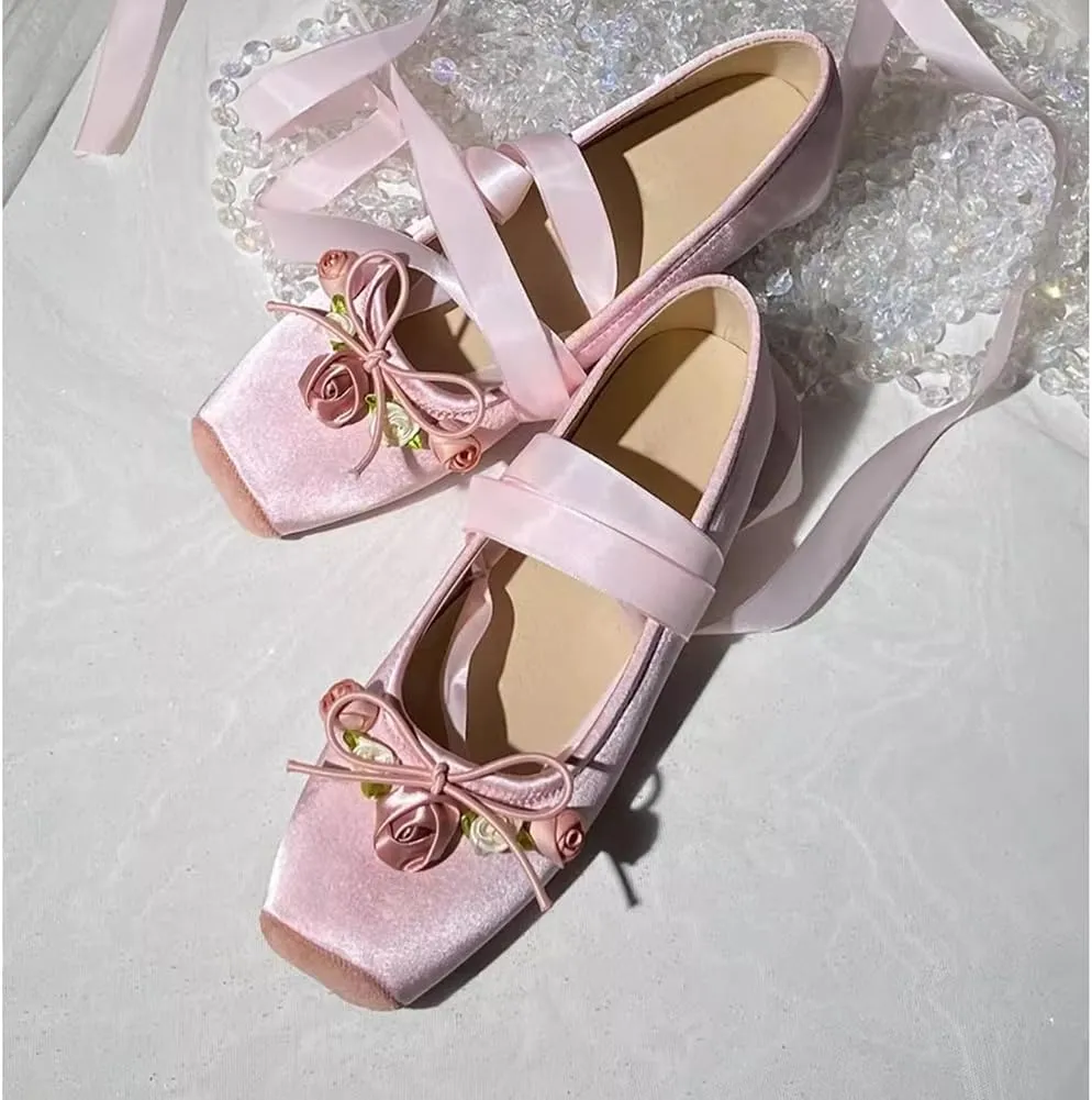 COVOYYAR Women Lace Up Ankle Strap Ballet Flats Shoes Floral Dressy Flats