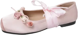 COVOYYAR Women Lace Up Ankle Strap Ballet Flats Shoes Floral Dressy Flats