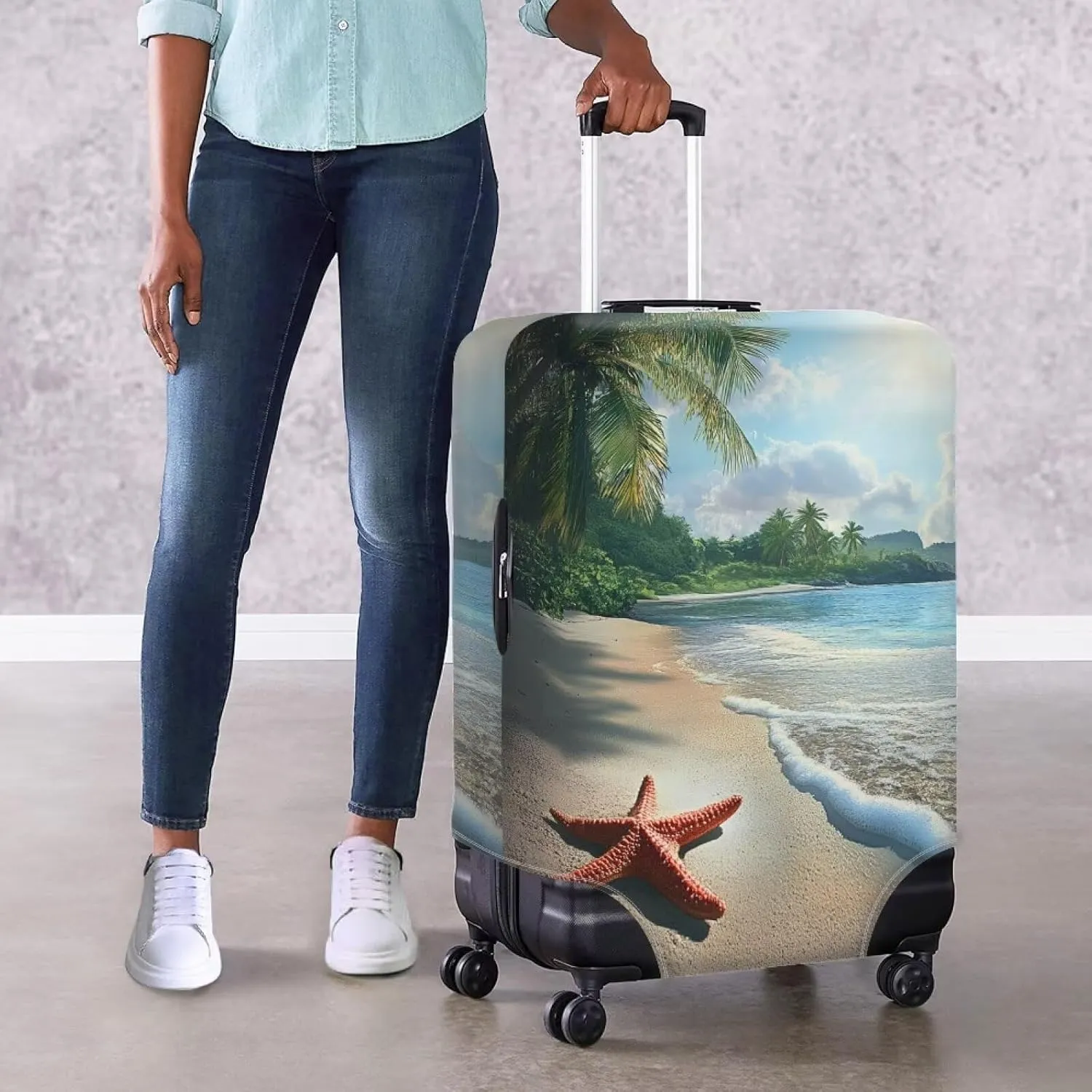 Cozeyat Beach Theme Travel Luggage Cover - Washable Elastic Suitcase Protector With Zipper for Wheeled Baggage - Anti-Scratch Sleeve Travel Accessories
