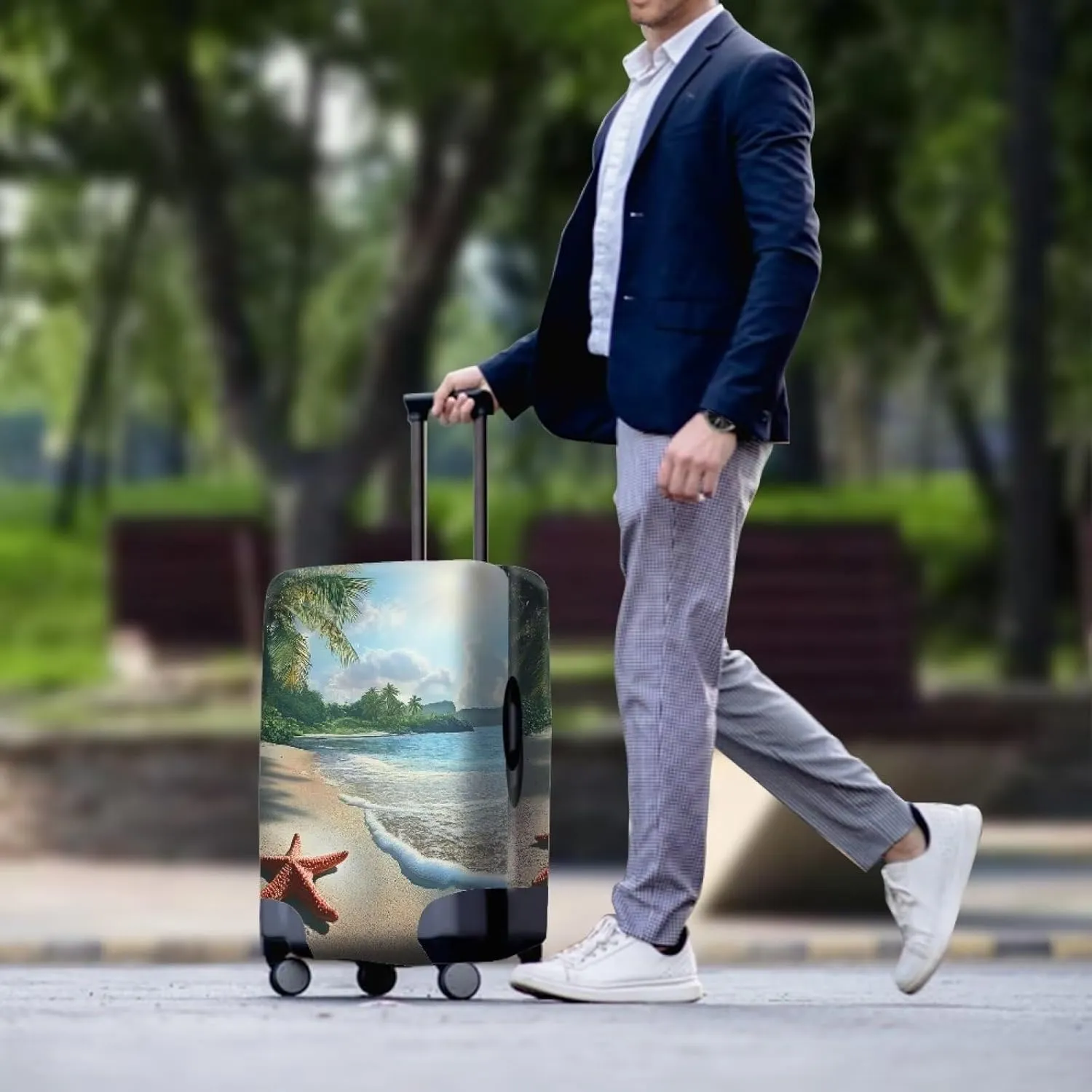 Cozeyat Beach Theme Travel Luggage Cover - Washable Elastic Suitcase Protector With Zipper for Wheeled Baggage - Anti-Scratch Sleeve Travel Accessories