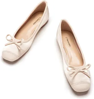 C.Paravano Women's Flats with Bowknot | Casual Slip On Dress Shoes | Comfortable Square Toe Shoes | Women Ballet Flats for Wedding Work Office Business