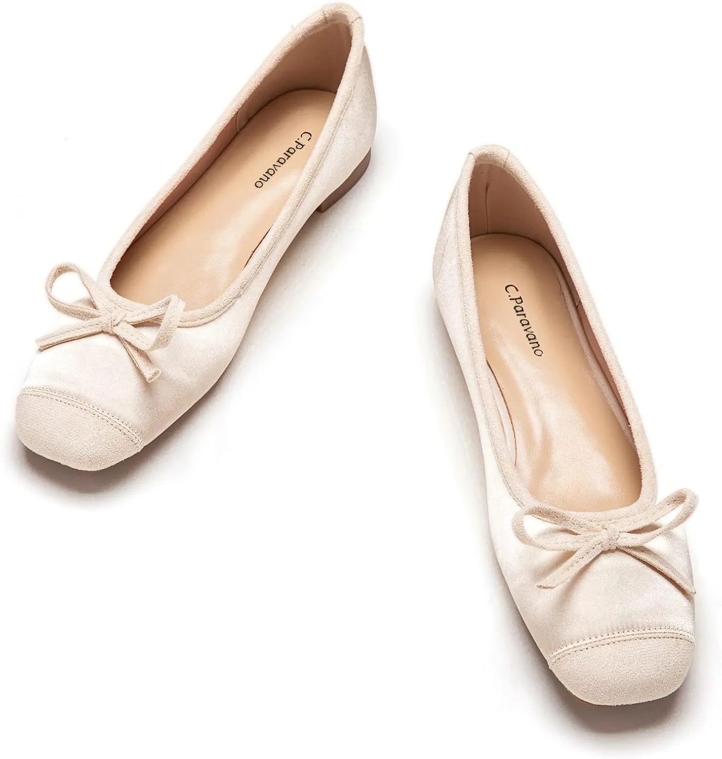 C.Paravano Women's Flats with Bowknot | Casual Slip On Dress Shoes | Comfortable Square Toe Shoes | Women Ballet Flats for Wedding Work Office Business