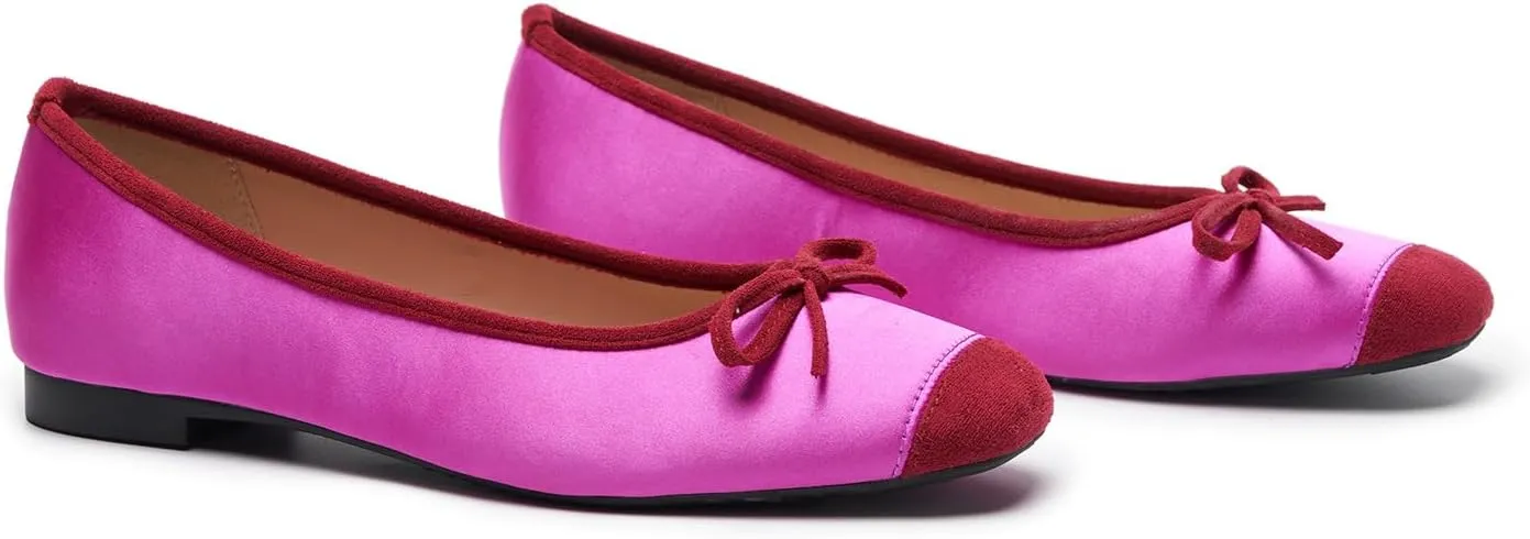 C.Paravano Women's Flats with Bowknot | Casual Slip On Dress Shoes | Comfortable Square Toe Shoes | Women Ballet Flats for Wedding Work Office Business