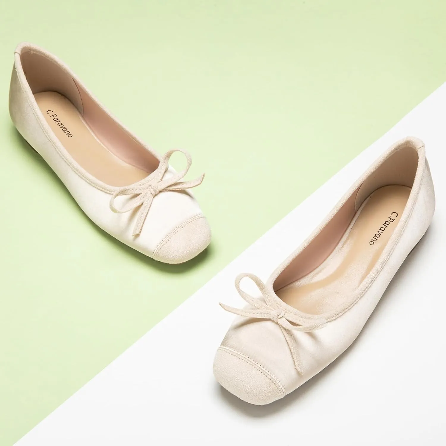 C.Paravano Women's Flats with Bowknot | Casual Slip On Dress Shoes | Comfortable Square Toe Shoes | Women Ballet Flats for Wedding Work Office Business