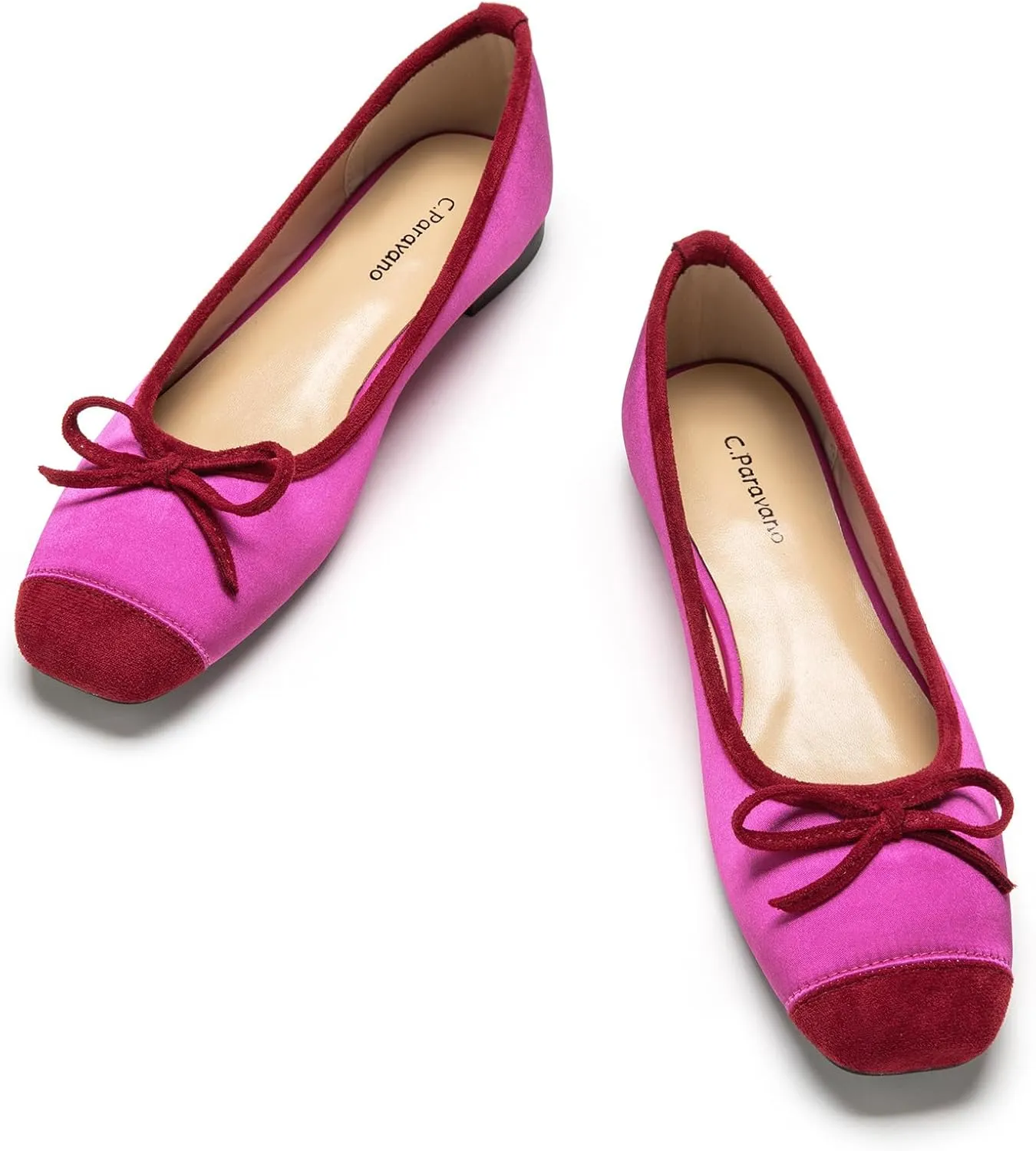 C.Paravano Women's Flats with Bowknot | Casual Slip On Dress Shoes | Comfortable Square Toe Shoes | Women Ballet Flats for Wedding Work Office Business