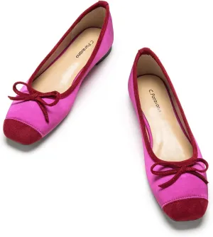 C.Paravano Women's Flats with Bowknot | Casual Slip On Dress Shoes | Comfortable Square Toe Shoes | Women Ballet Flats for Wedding Work Office Business
