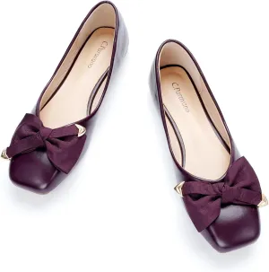 C.Paravano Women's Flats with Metallic Bow | Casual Square Toe Ballet Flats | Comfortable Slip On Shoes | Women Dressy Shoes for Walking Wedding Work Office