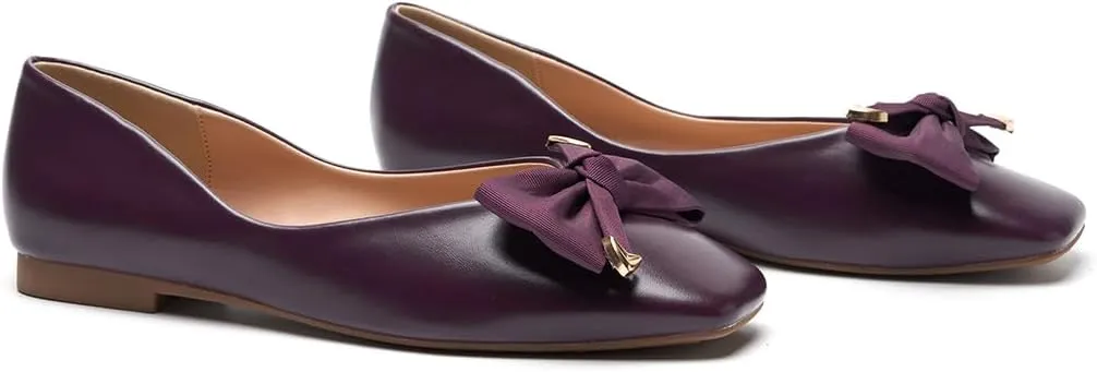 C.Paravano Women's Flats with Metallic Bow | Casual Square Toe Ballet Flats | Comfortable Slip On Shoes | Women Dressy Shoes for Walking Wedding Work Office