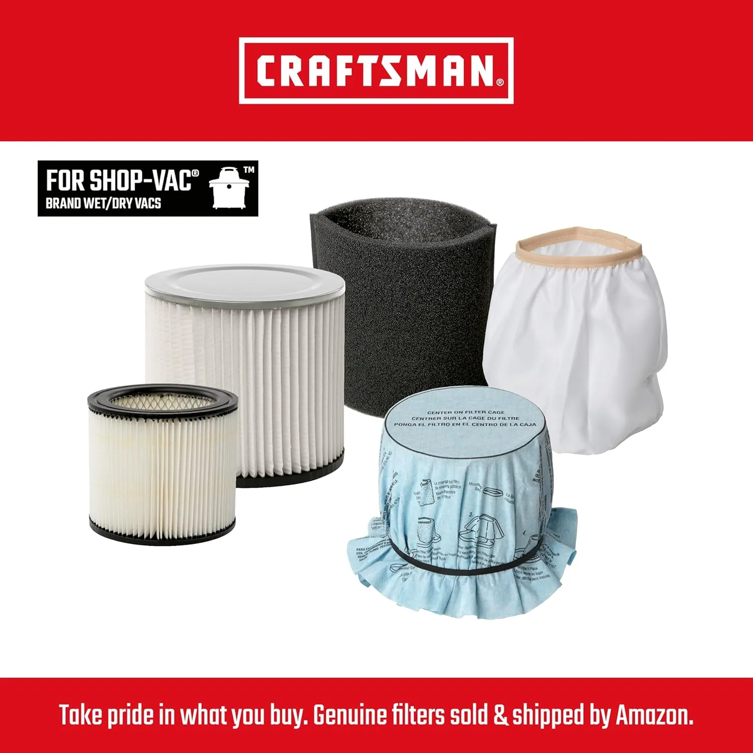 CRAFTSMAN CMXZVBE3877 Fine Dust Wet Dry Vac Dust Collection Bags for Most 10 to 14 Gallon Shop Vacuums, Collects Dry Fine Debris, Reduces Cleanup Time, 2-Pack