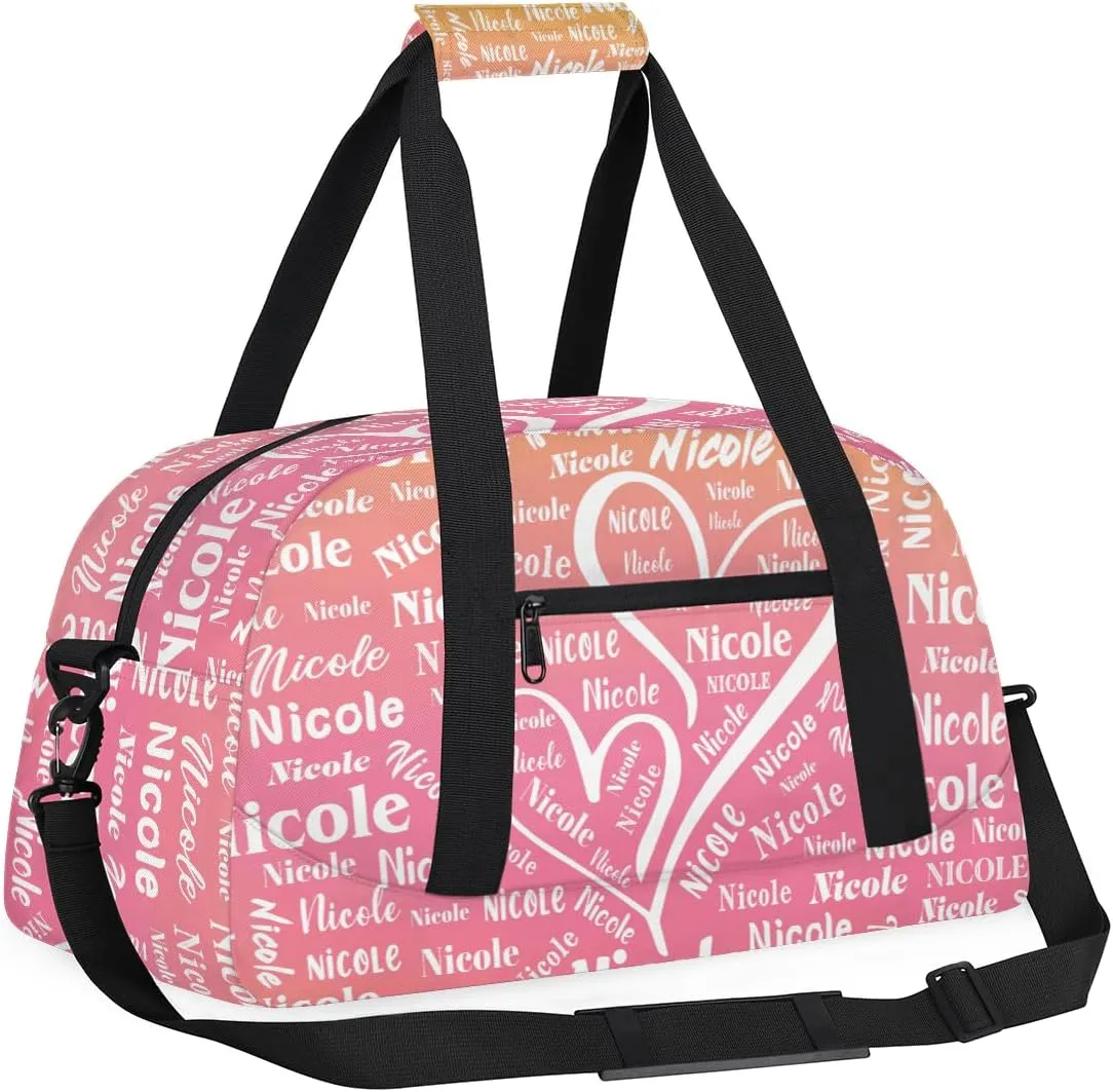 Custom Dance-Ballet-Bags Girls Sport Duffel-Bags, Personalized Kids Gym Duffel Bags With Name for Travel Weekender, Gradient Pink Orange