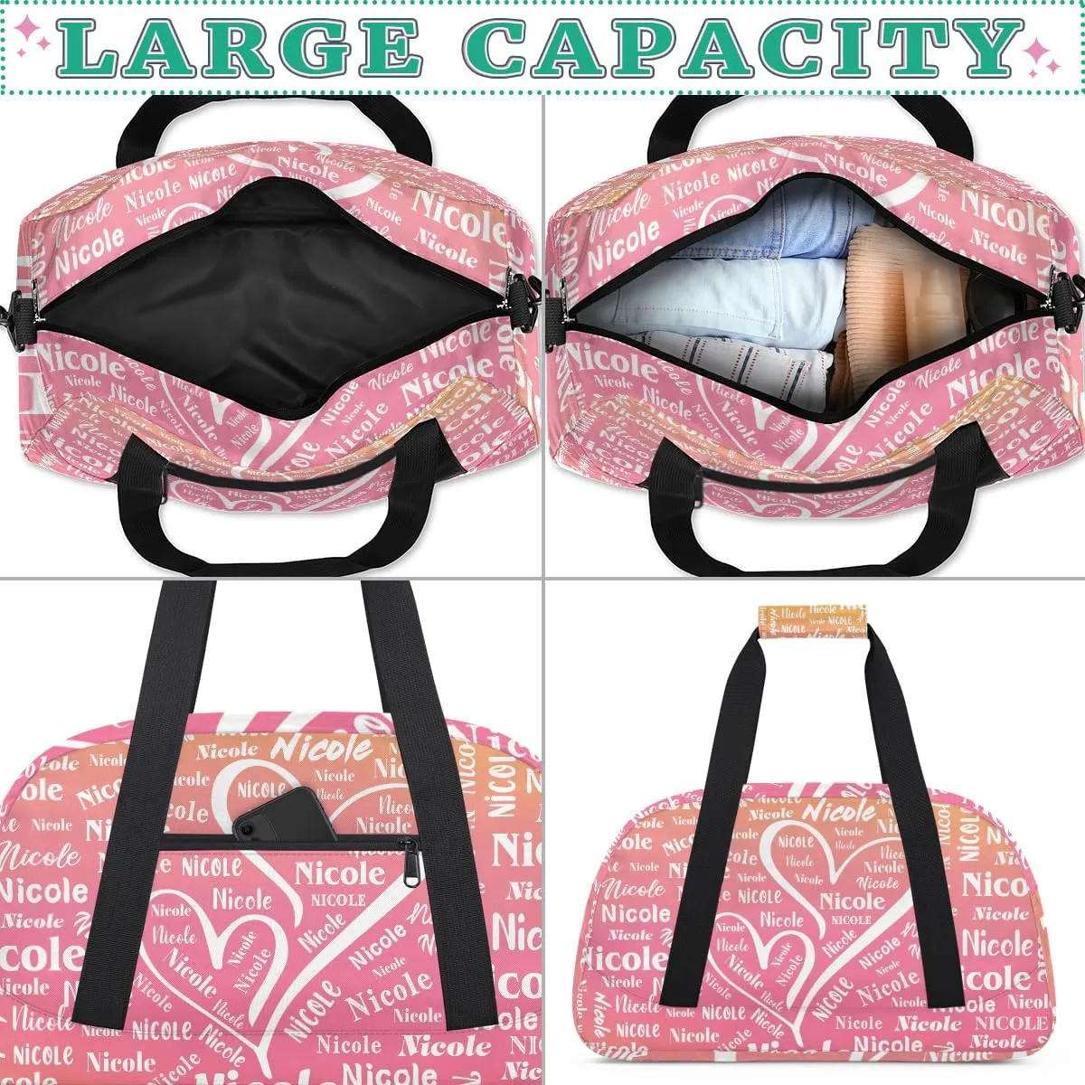 Custom Dance-Ballet-Bags Girls Sport Duffel-Bags, Personalized Kids Gym Duffel Bags With Name for Travel Weekender, Gradient Pink Orange