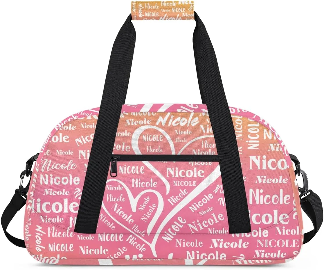 Custom Dance-Ballet-Bags Girls Sport Duffel-Bags, Personalized Kids Gym Duffel Bags With Name for Travel Weekender, Gradient Pink Orange