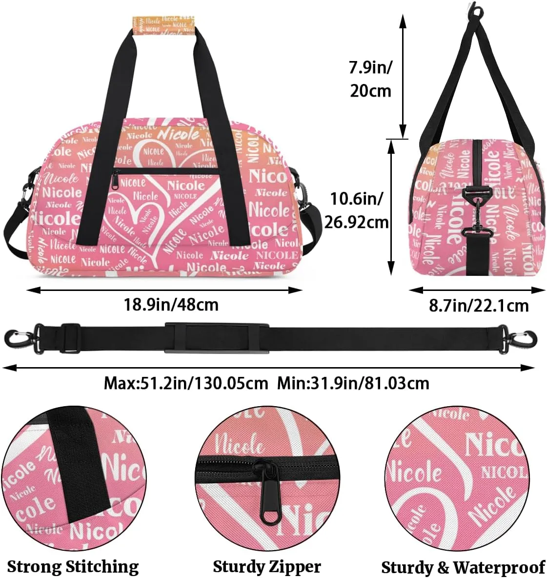 Custom Dance-Ballet-Bags Girls Sport Duffel-Bags, Personalized Kids Gym Duffel Bags With Name for Travel Weekender, Gradient Pink Orange