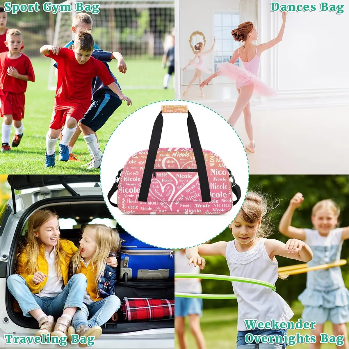 Custom Dance-Ballet-Bags Girls Sport Duffel-Bags, Personalized Kids Gym Duffel Bags With Name for Travel Weekender, Gradient Pink Orange