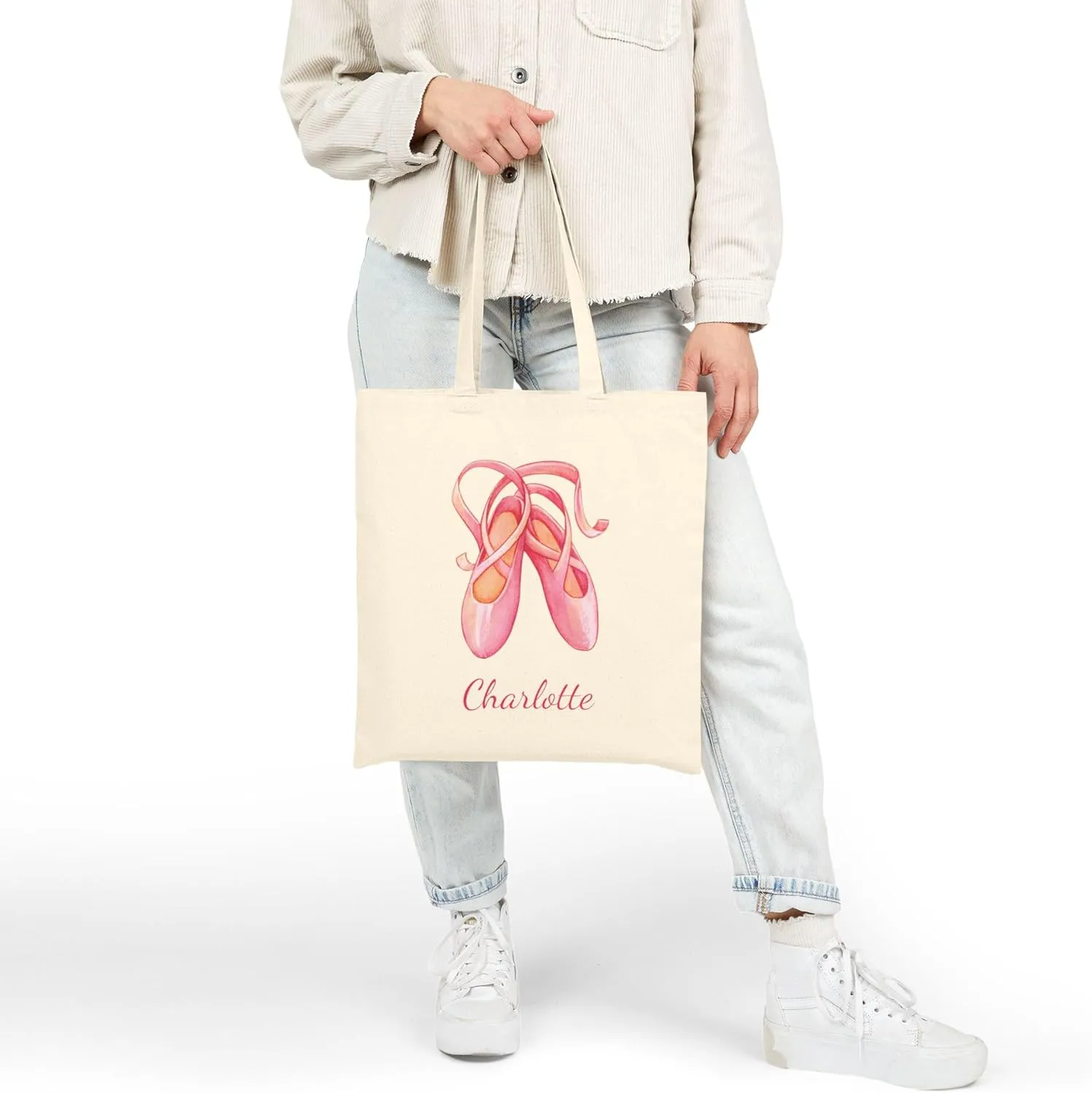 Custom Girls Pink Dancing Shoes Tote Bag, Ballet Dance Shoes Bag for Little Dancers, Kids Woman Fashion Accessory, 15" x 16"