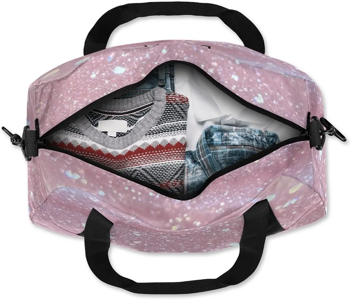 Custom Kids Sports Duffel Bag Pink Glitter Gymnastics Dancer Personalized Dance Gym Bag for Boys Girls Lightweight Weekender Travel Duffle Cheer Bag