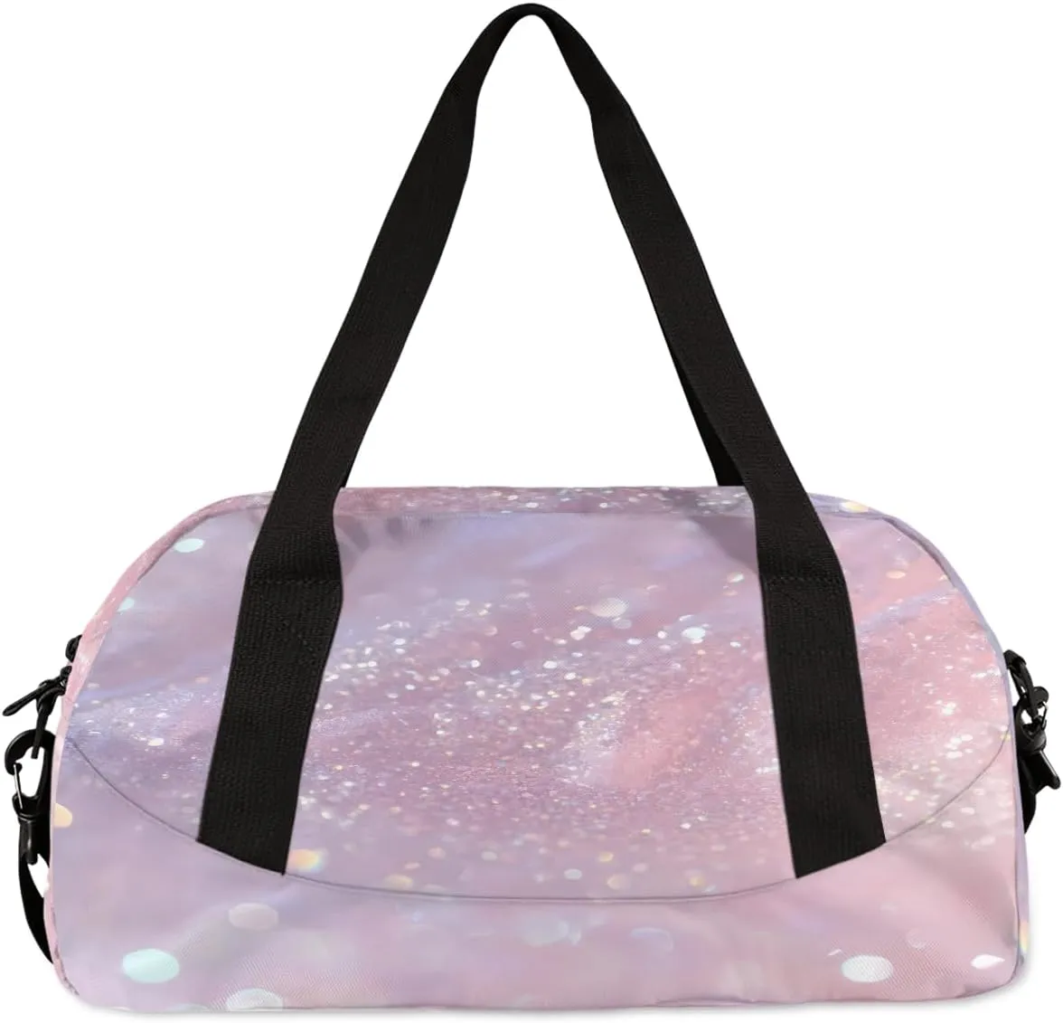 Custom Kids Sports Duffel Bag Pink Glitter Print Ballet Personalized Dance Gym Bag for Boys Girls Lightweight Weekender Travel Duffle Cheer Bag