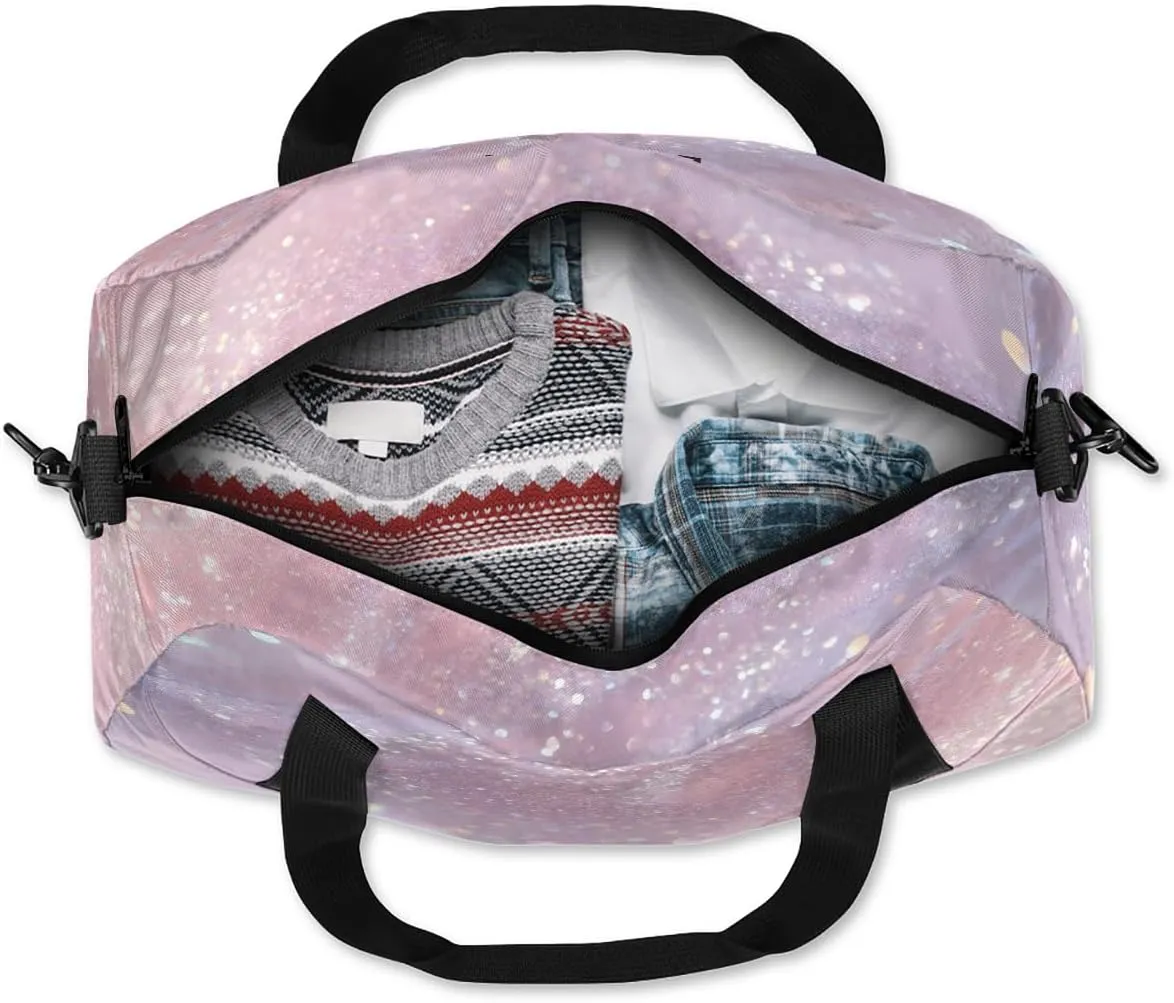 Custom Kids Sports Duffel Bag Pink Glitter Print Ballet Personalized Dance Gym Bag for Boys Girls Lightweight Weekender Travel Duffle Cheer Bag