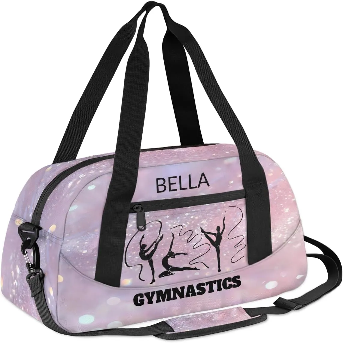 Custom Kids Sports Duffel Bag Pink Glitter Print Ballet Personalized Dance Gym Bag for Boys Girls Lightweight Weekender Travel Duffle Cheer Bag