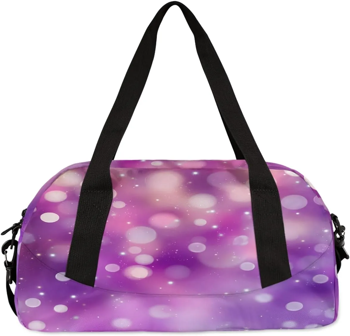 Custom Kids Sports Duffel Bag Pink Purple Bokeh Polka Dots Ballet Dress Personalized Dance Gym Bag for Boys Girls Lightweight Weekender Travel Duffle Cheer Bag