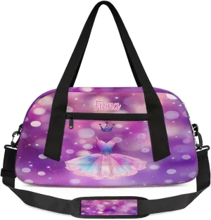 Custom Kids Sports Duffel Bag Pink Purple Bokeh Polka Dots Ballet Dress Personalized Dance Gym Bag for Boys Girls Lightweight Weekender Travel Duffle Cheer Bag