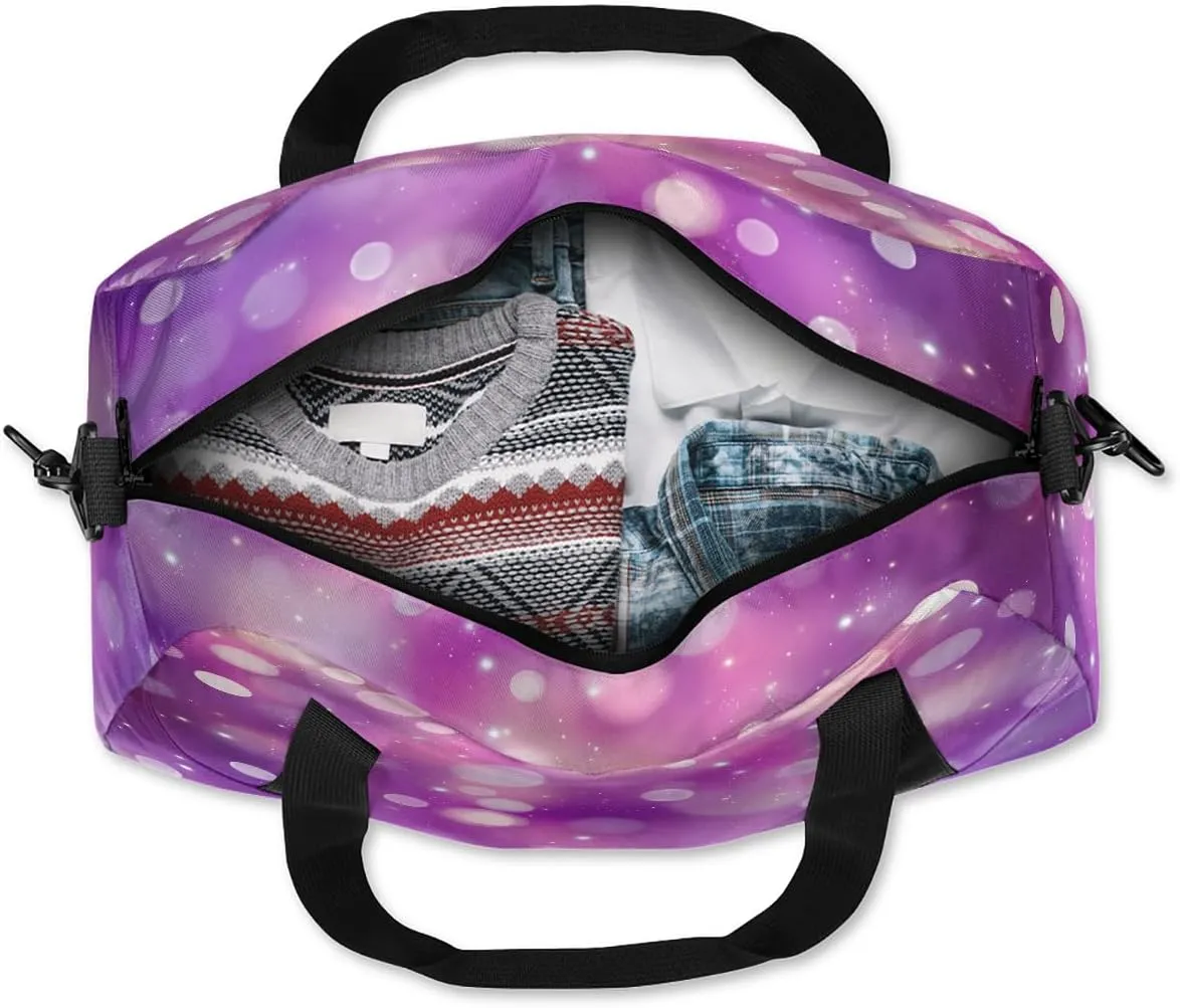 Custom Kids Sports Duffel Bag Pink Purple Bokeh Polka Dots Ballet Dress Personalized Dance Gym Bag for Boys Girls Lightweight Weekender Travel Duffle Cheer Bag
