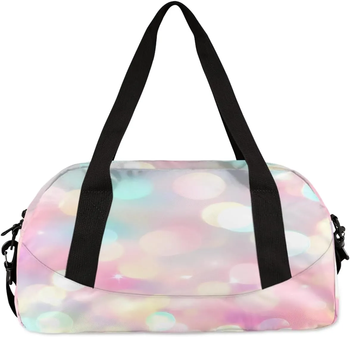 Custom Kids Sports Duffel Bag Rainbow Pink Polka Dots Cheer Personalized Dance Gym Bag for Boys Girls Lightweight Weekender Travel Duffle Cheer Bag