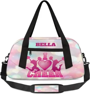 Custom Kids Sports Duffel Bag Rainbow Pink Polka Dots Cheer Personalized Dance Gym Bag for Boys Girls Lightweight Weekender Travel Duffle Cheer Bag
