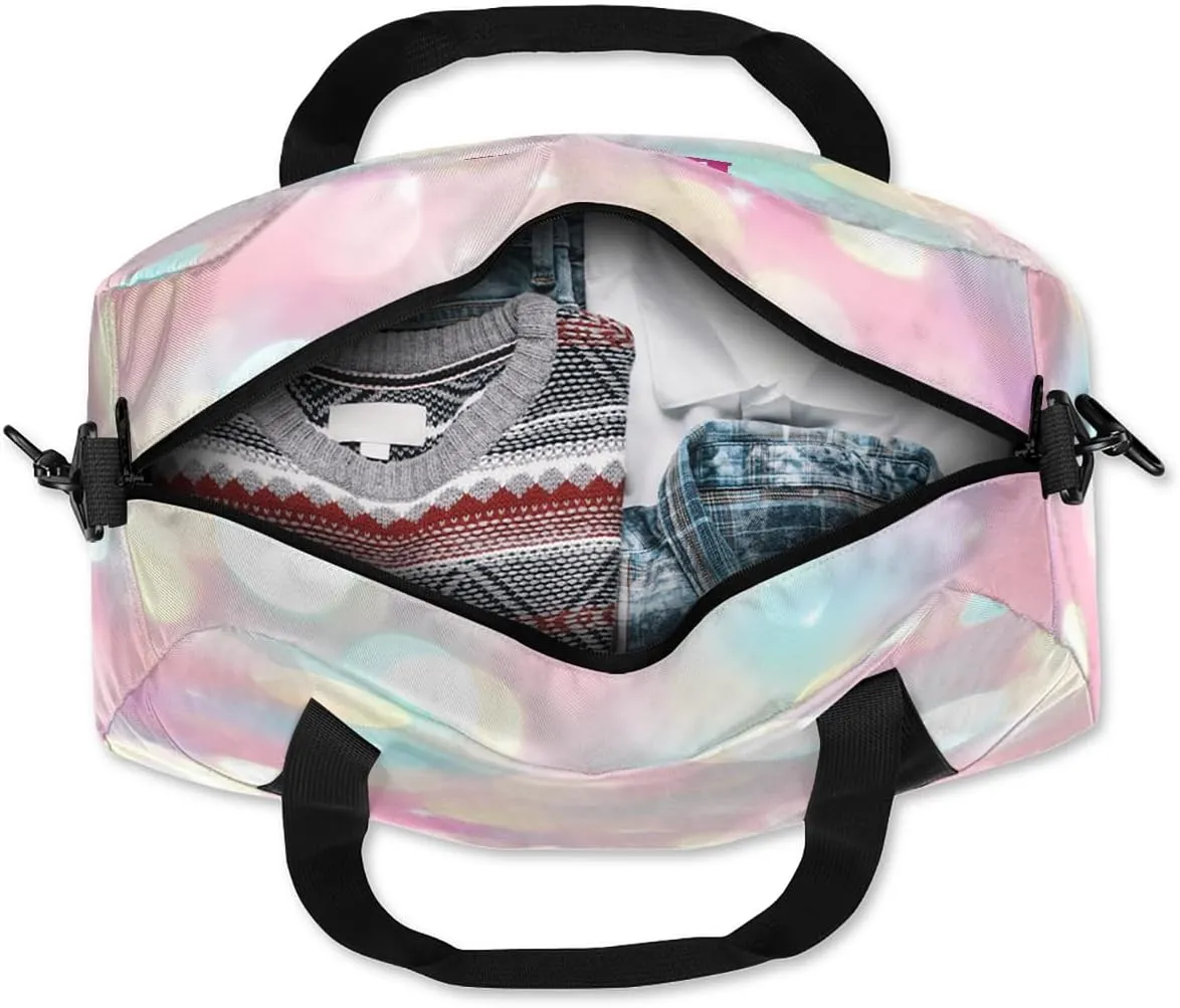 Custom Kids Sports Duffel Bag Rainbow Pink Polka Dots Cheer Personalized Dance Gym Bag for Boys Girls Lightweight Weekender Travel Duffle Cheer Bag