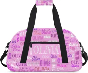 Custom Name Gymnastics Bag, Custom Name Sport Cheerleader Bag, Barrel Duffel Bag Women Men, Pink Color