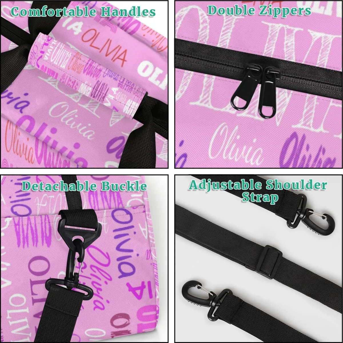 Custom Name Gymnastics Bag, Custom Name Sport Cheerleader Bag, Barrel Duffel Bag Women Men, Pink Color