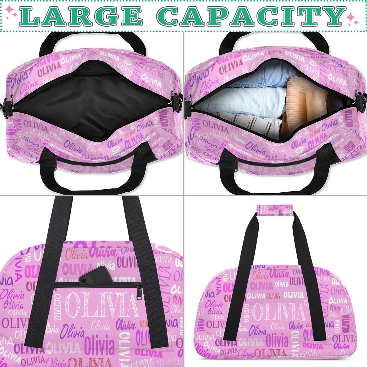 Custom Name Gymnastics Bag, Custom Name Sport Cheerleader Bag, Barrel Duffel Bag Women Men, Pink Color
