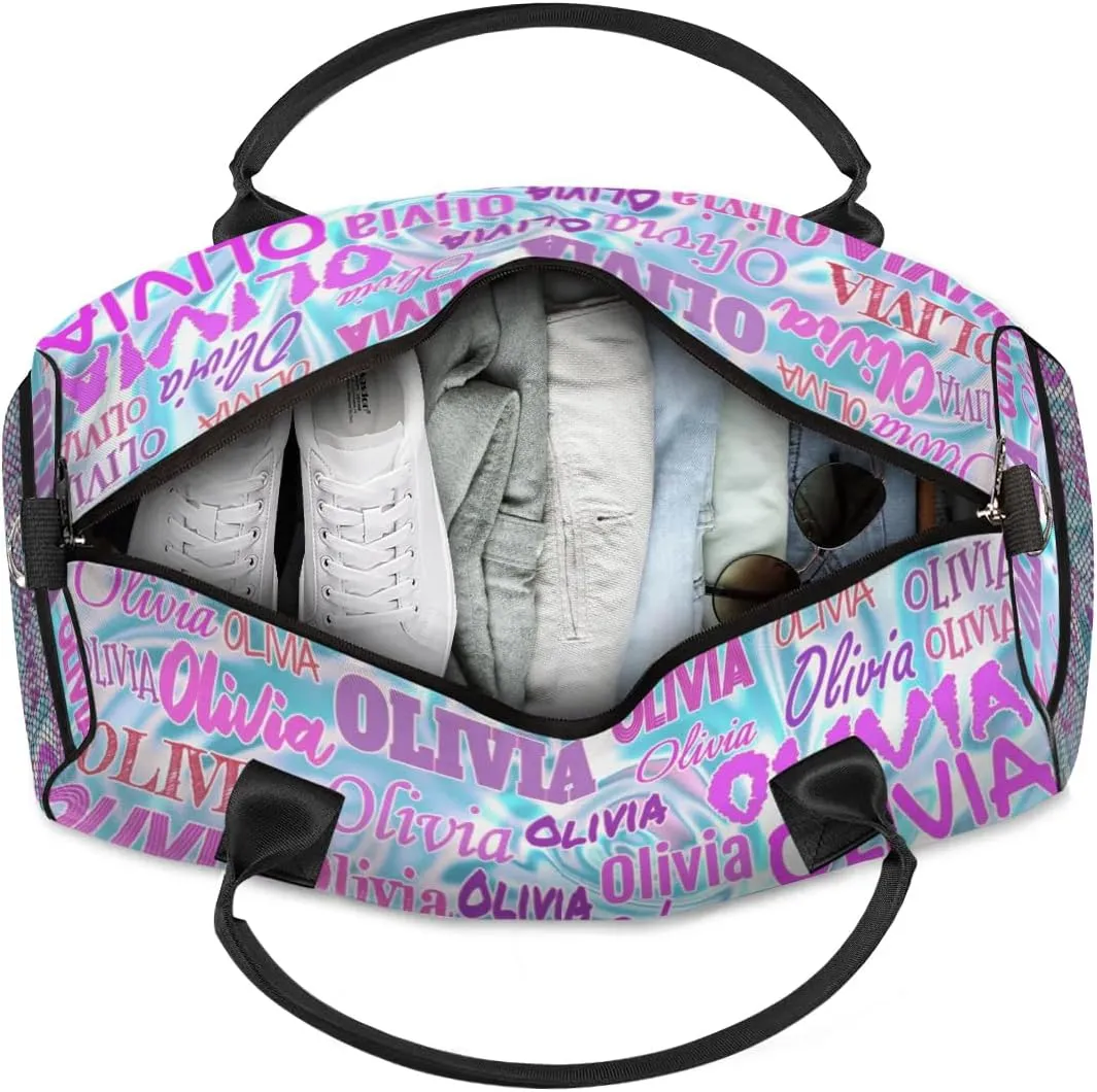 Custom Pink Names Dance Gym Bag, Personalized Dance Sport Duffel Gymnastics Bag Travel Weekender Outdoor Tote Carry-On Bag, Water Blue 3D Effect
