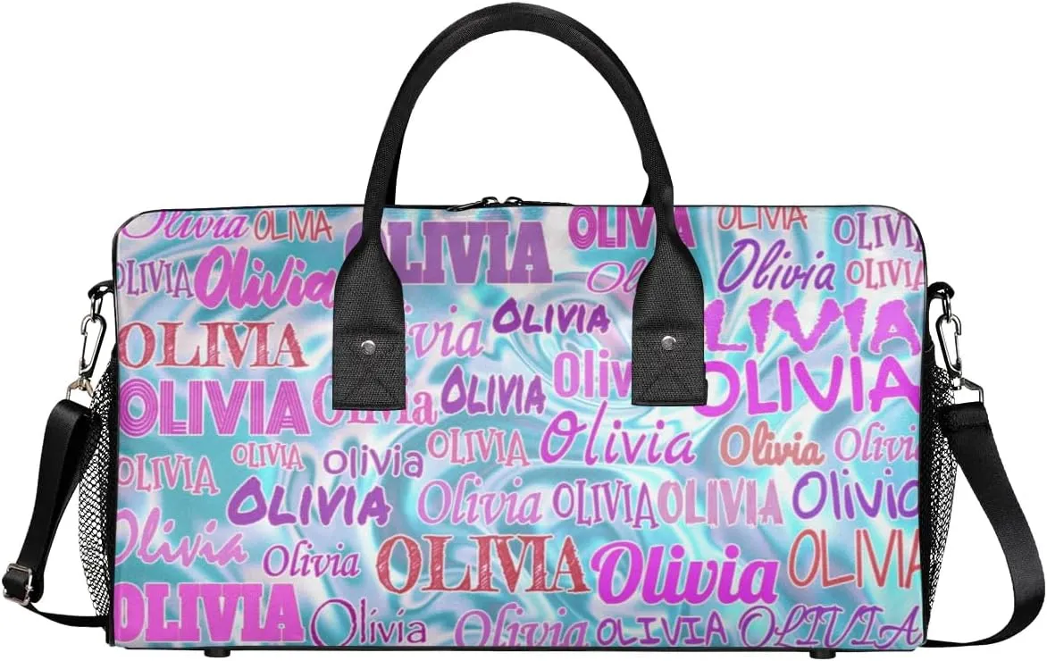 Custom Pink Names Dance Gym Bag, Personalized Dance Sport Duffel Gymnastics Bag Travel Weekender Outdoor Tote Carry-On Bag, Water Blue 3D Effect