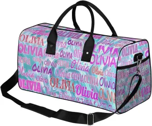 Custom Pink Names Dance Gym Bag, Personalized Dance Sport Duffel Gymnastics Bag Travel Weekender Outdoor Tote Carry-On Bag, Water Blue 3D Effect